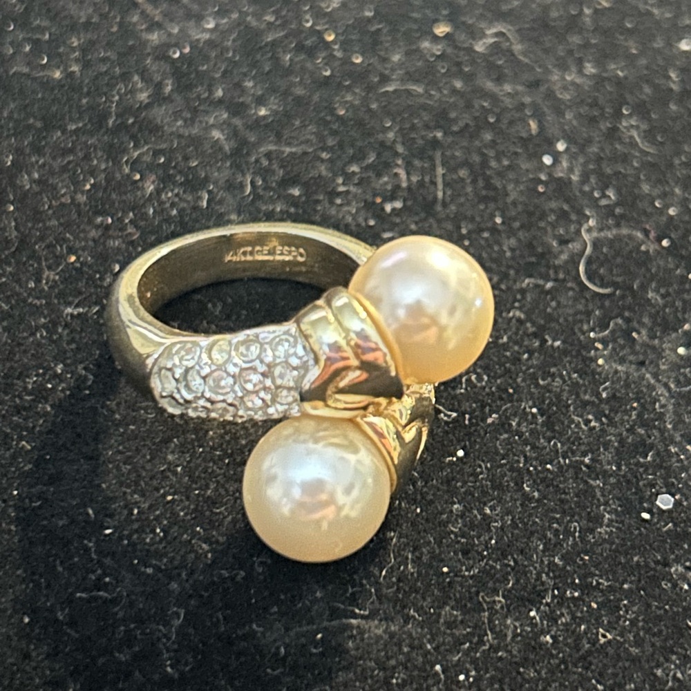 Vintage Joseph Esposito 14K GE Gold and Double Faux Pearl Ring